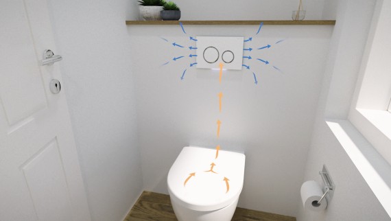WC, jossa on Geberit DuoFresh hajunpoistotoiminto