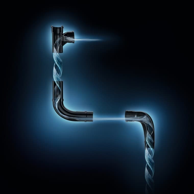 Hydraulisesti optimoitu huuhtelu Geberit SuperTube -yhteillä. Hydraulisesti optimoitu huuhtelu Geberit SuperTube -yhteillä.