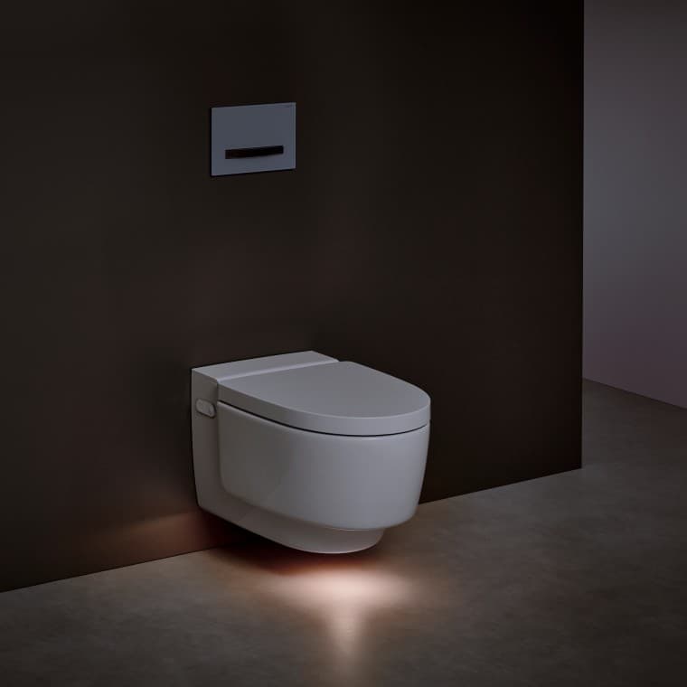 Geberit AquaClean Mera -pesu-wc-istuin mukavuusvalon ollessa päällä Geberit AquaClean Mera -pesu-wc-istuin mukavuusvalon ollessa päällä