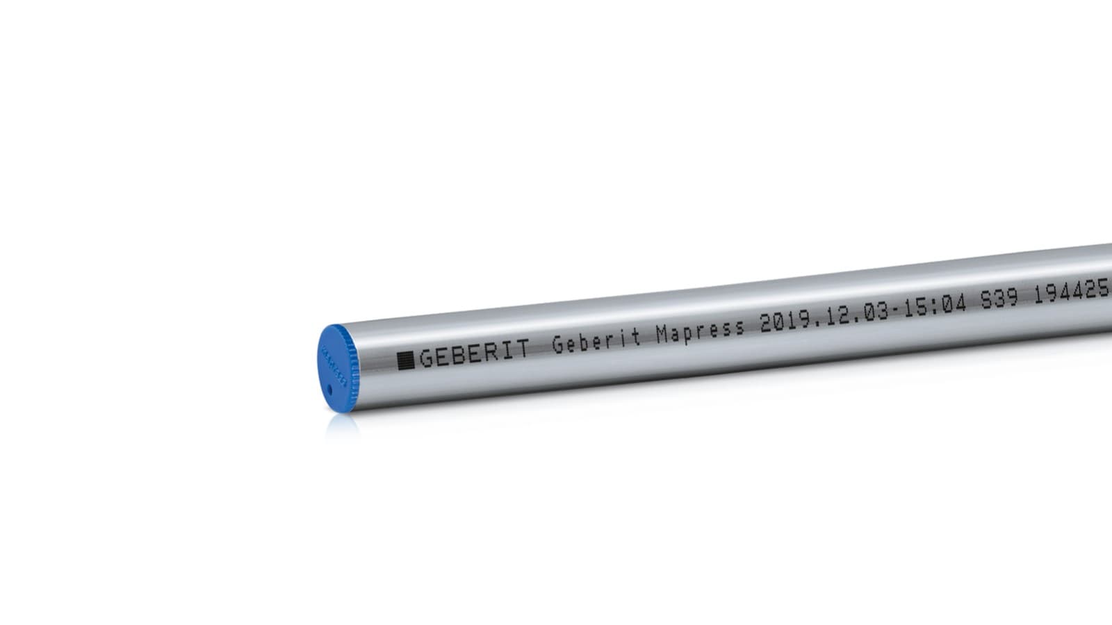 Ruostumattomasta teräksestä valmistetut Geberit Mapress -putket (CrNiMo) tunnistaa mustasta tekstistä Ruostumattomasta teräksestä valmistetut Geberit Mapress -putket (CrNiMo) tunnistaa mustasta tekstistä