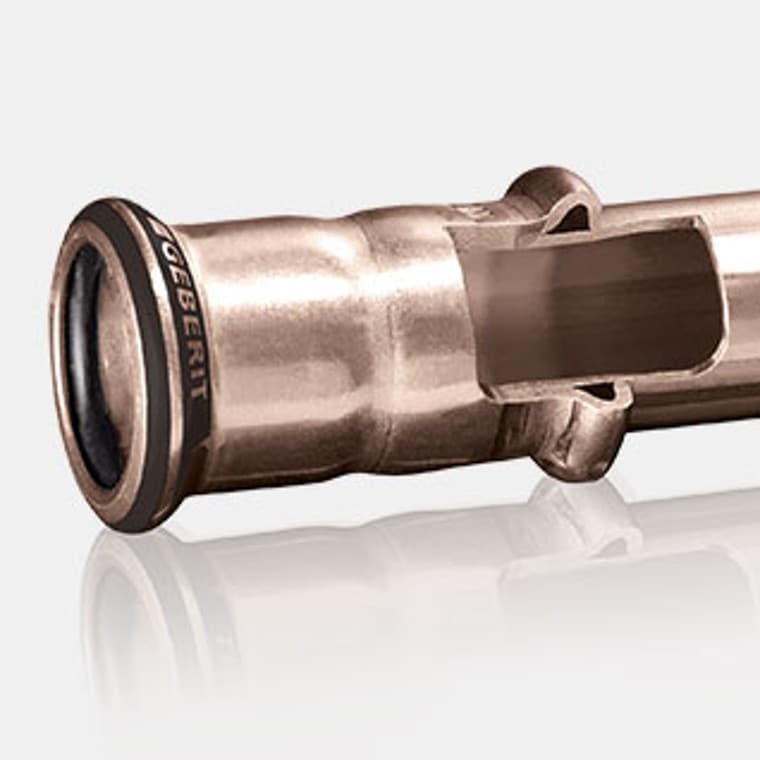 Geberit Mapress CuNiFe -järjestelmäputken ja -muhvin poikkileikkaus Geberit Mapress CuNiFe -järjestelmäputken ja -muhvin poikkileikkaus